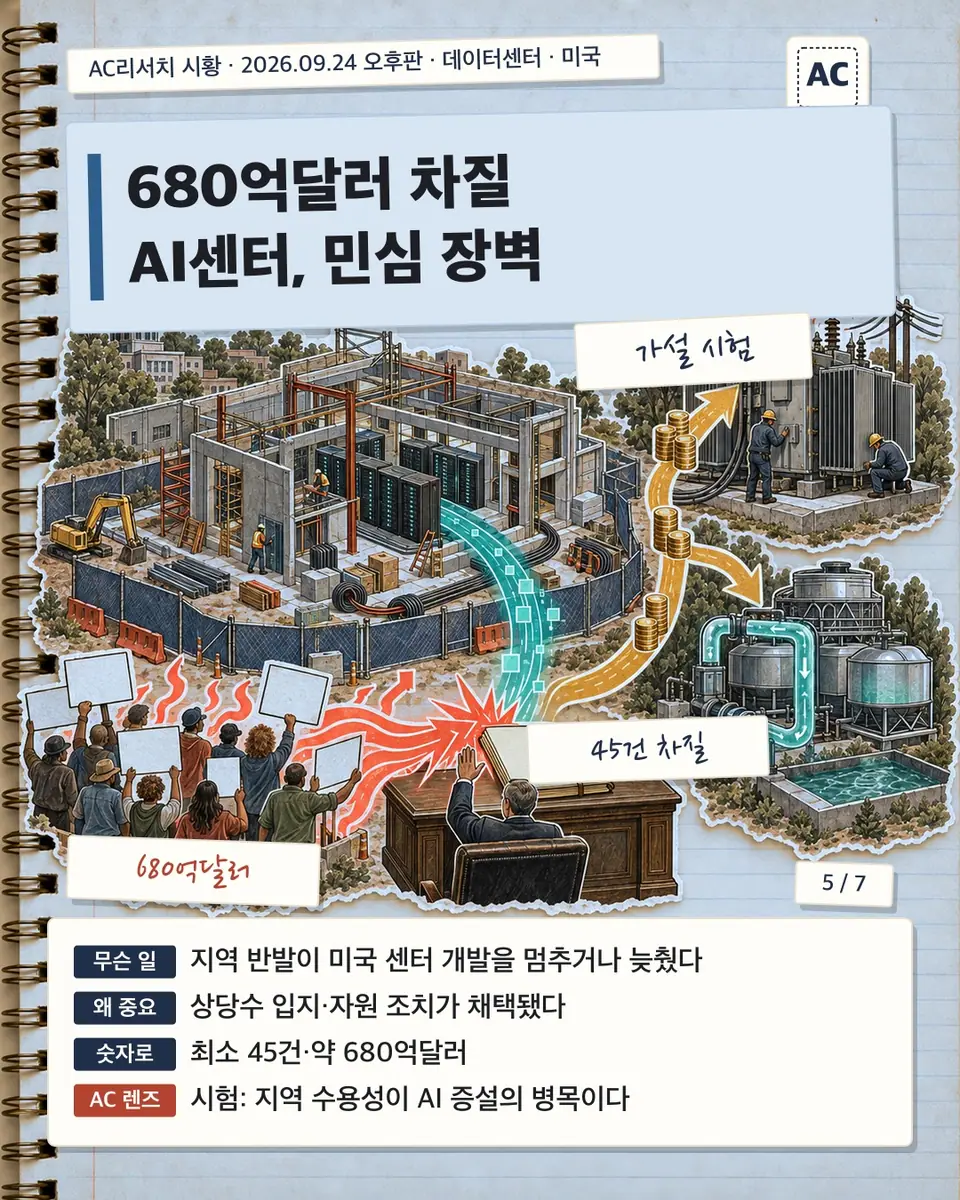 680억달러 차질 AI센터, 민심 장벽