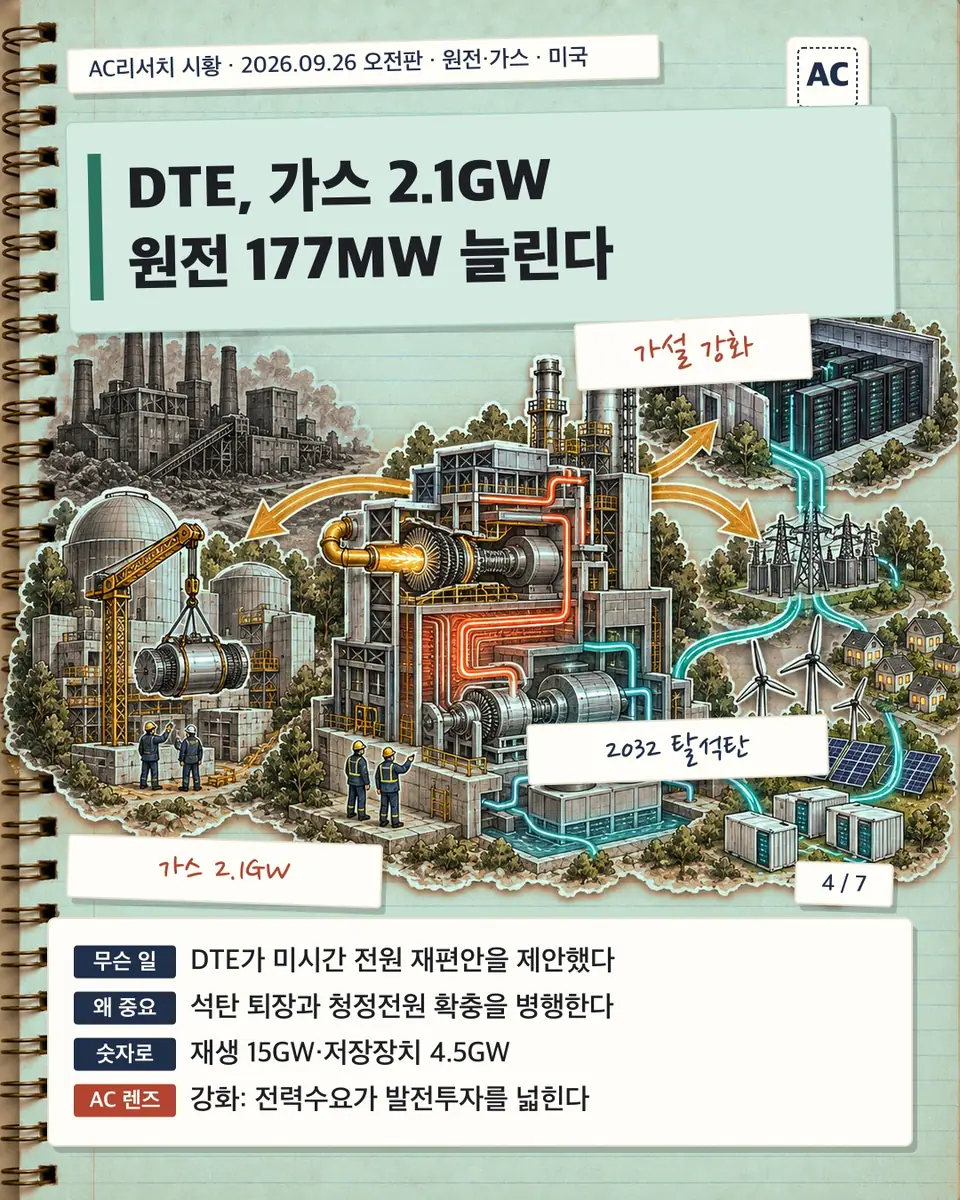 DTE, 가스 2.1GW 원전 177MW 늘린다