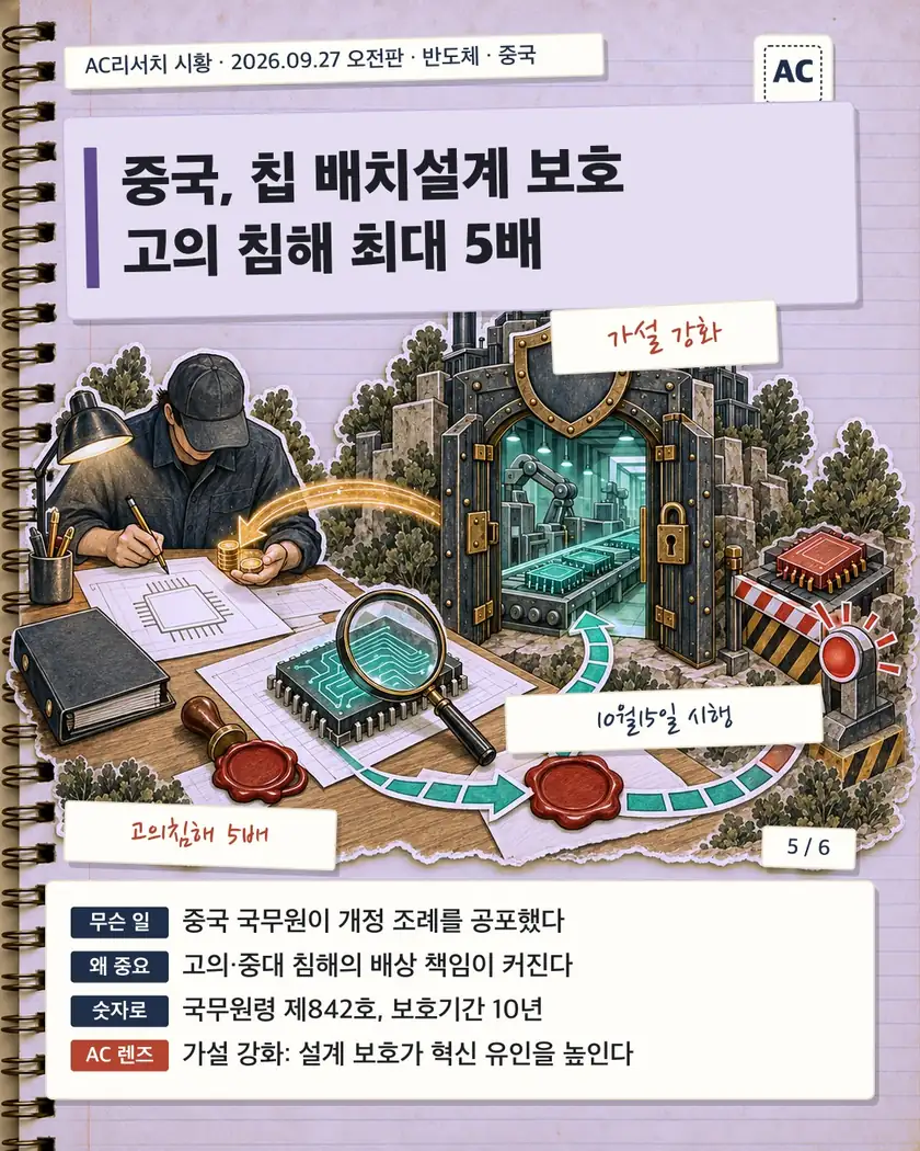 중국, 칩 배치설계 보호 고의 침해 최대 5배