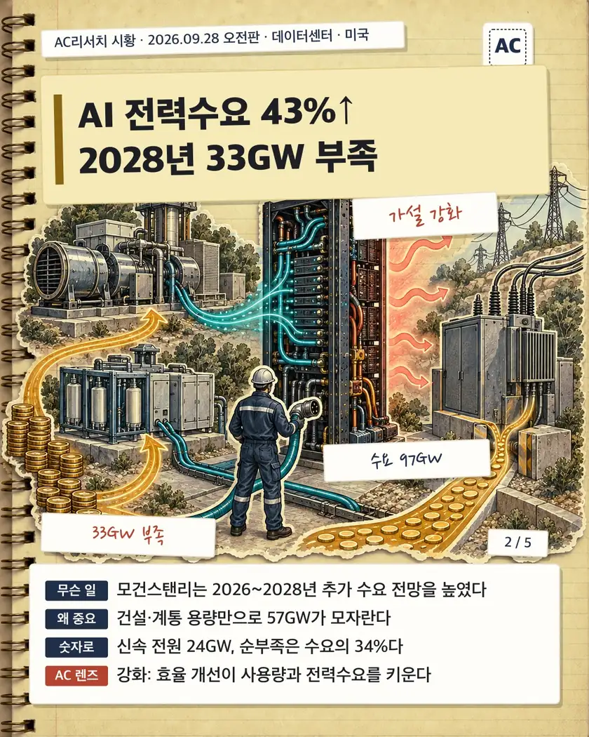 AI 전력수요 43%↑ 2028년 33GW 부족