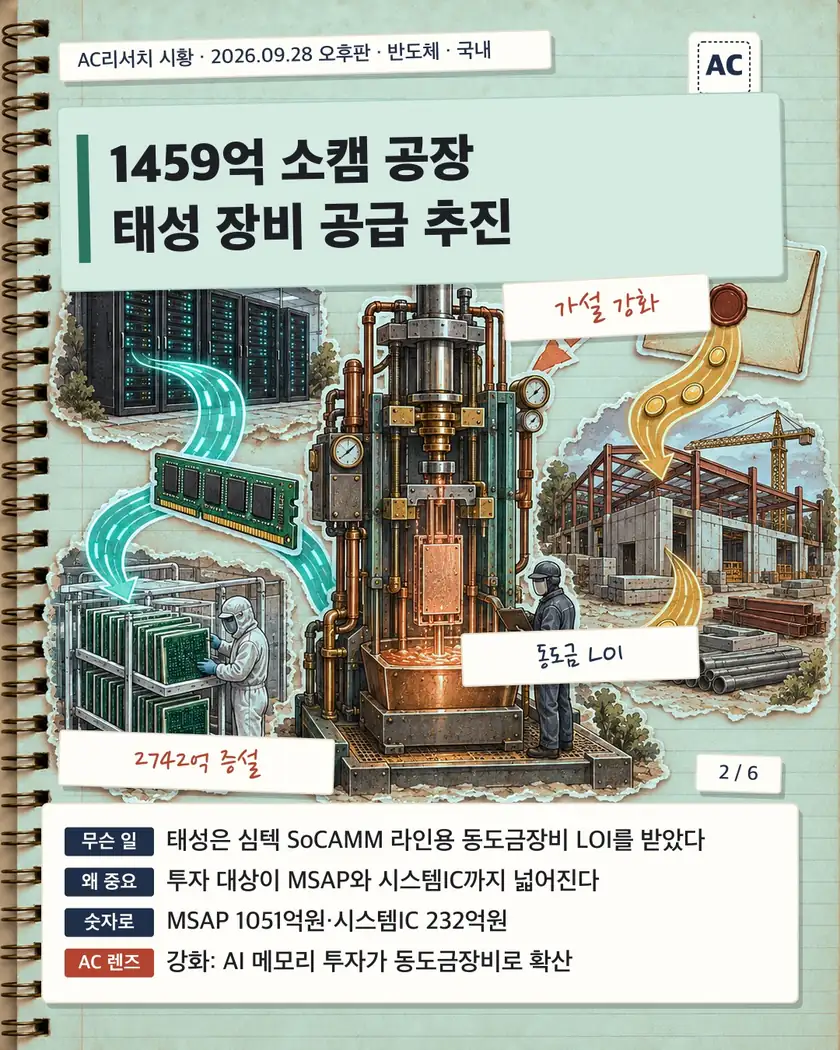 1459억 소캠 공장 태성 장비 공급 추진