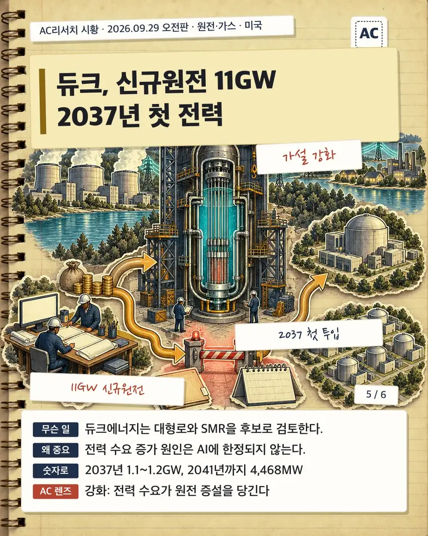 듀크, 신규원전 11GW 2037년 첫 전력