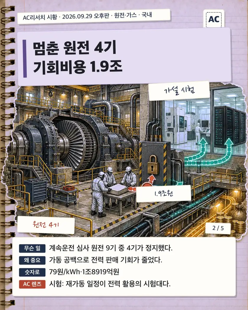 멈춘 원전 4기 기회비용 1.9조