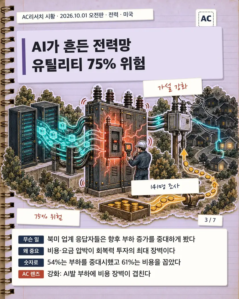 AI가 흔든 전력망 유틸리티 75% 위험