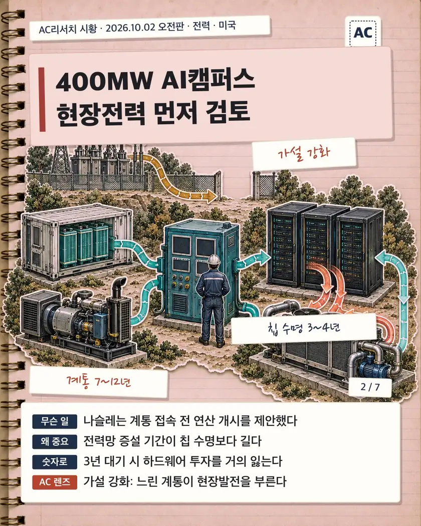 400MW AI캠퍼스 현장전력 먼저 검토