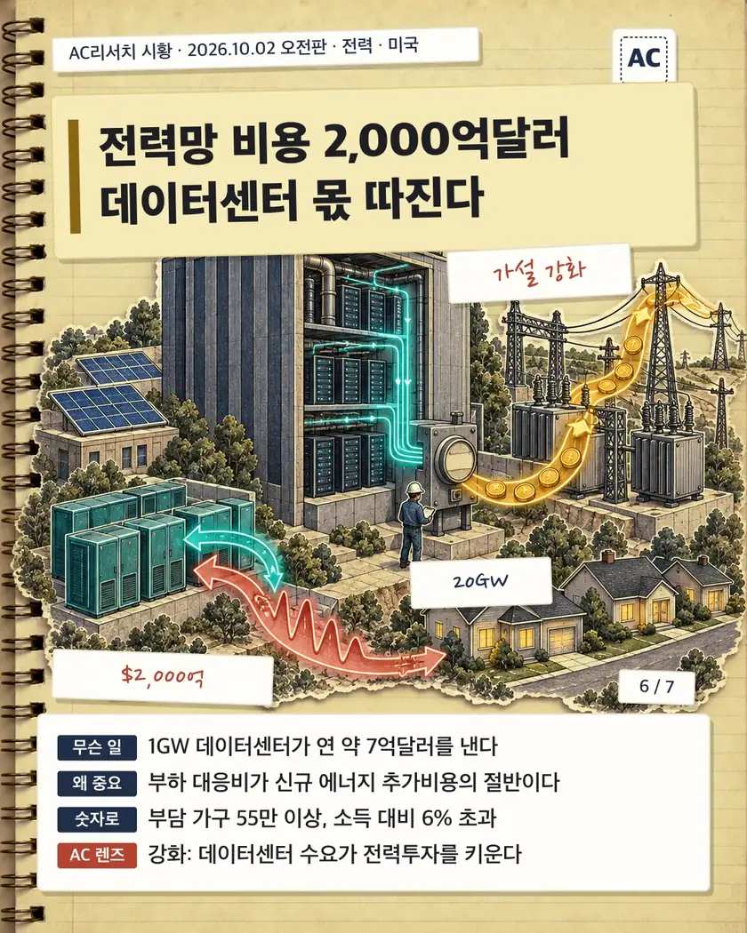 전력망 비용 2,000억달러 데이터센터 몫 따진다