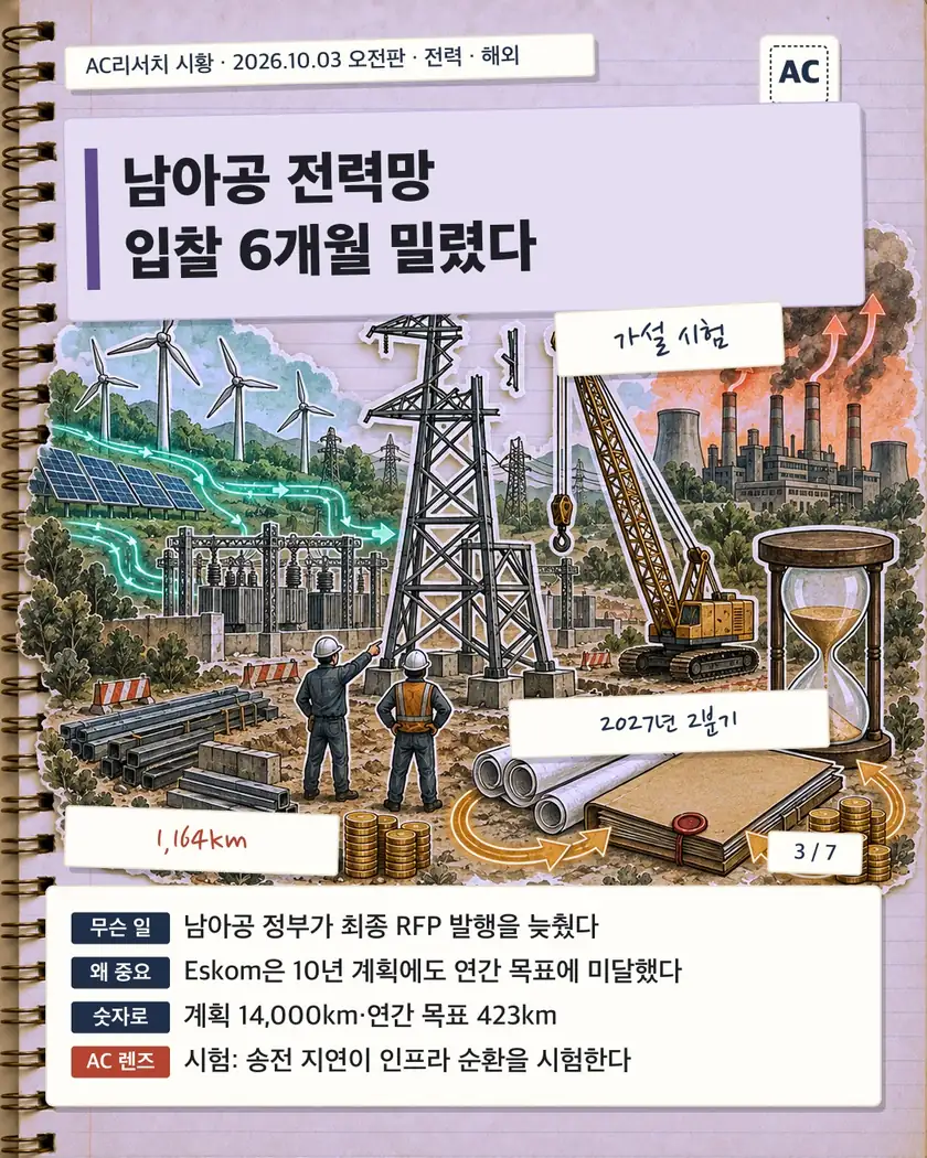 남아공 전력망 입찰 6개월 밀렸다