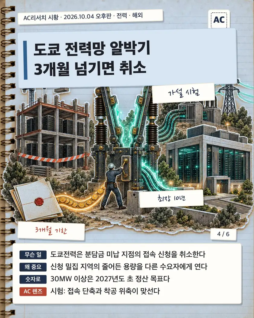 도쿄 전력망 알박기 3개월 넘기면 취소