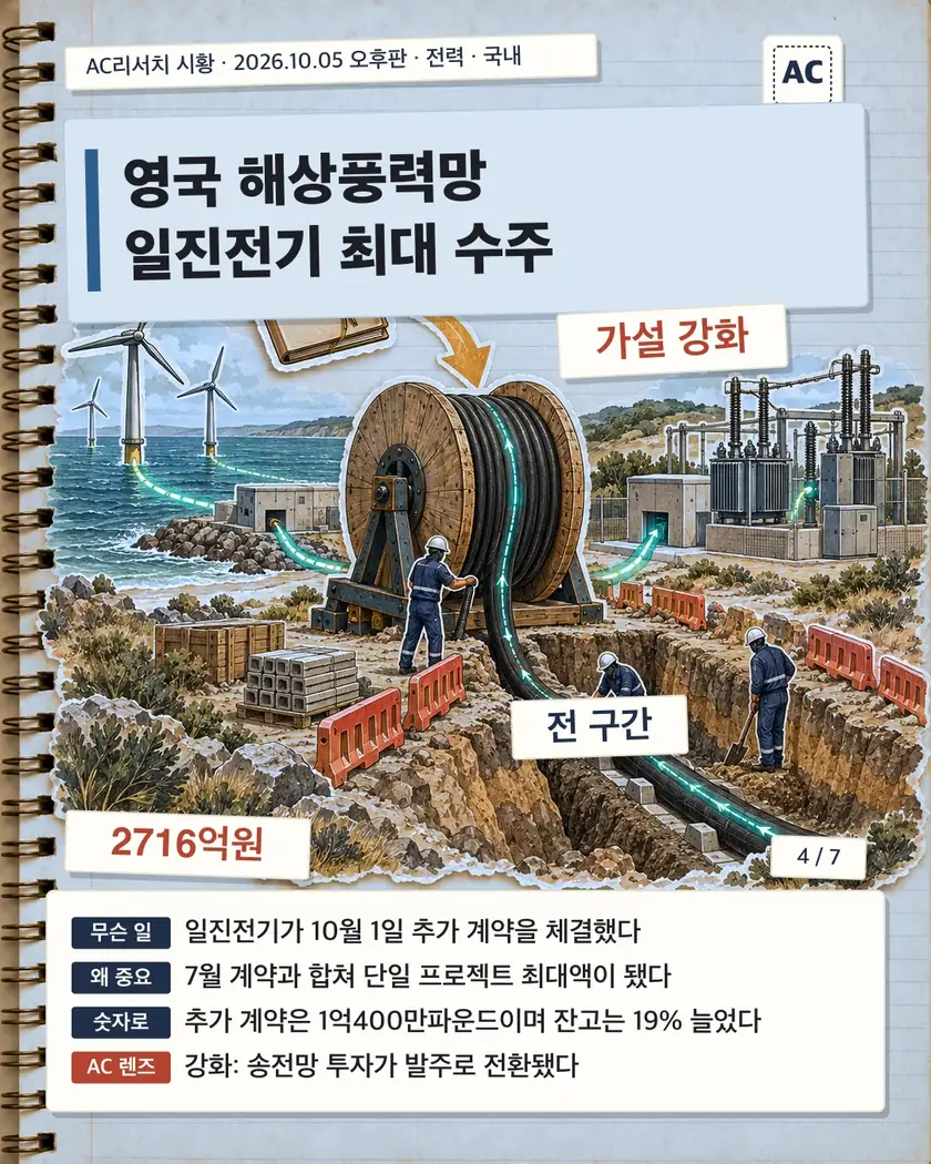 영국 해상풍력망 일진전기 최대 수주