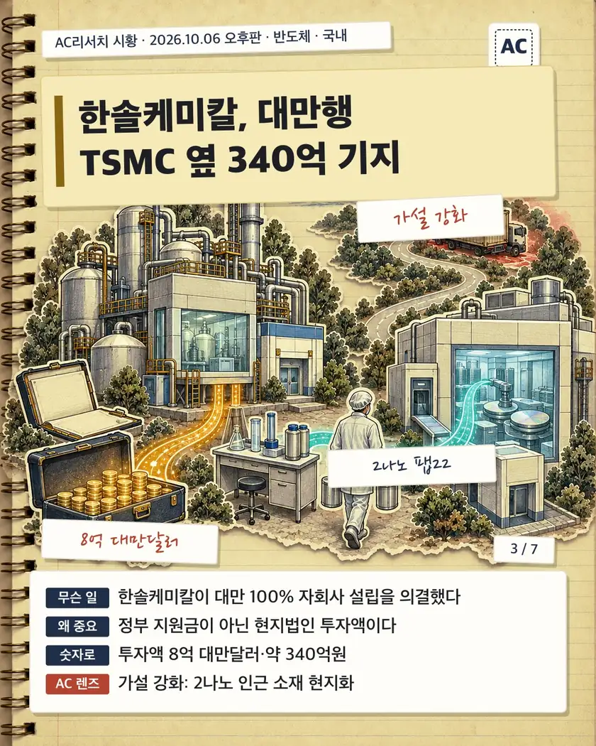한솔케미칼, 대만행 TSMC 옆 340억 기지