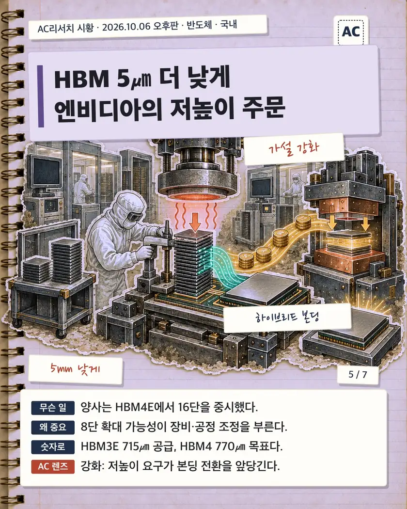 HBM 5㎛ 더 낮게 엔비디아의 저높이 주문