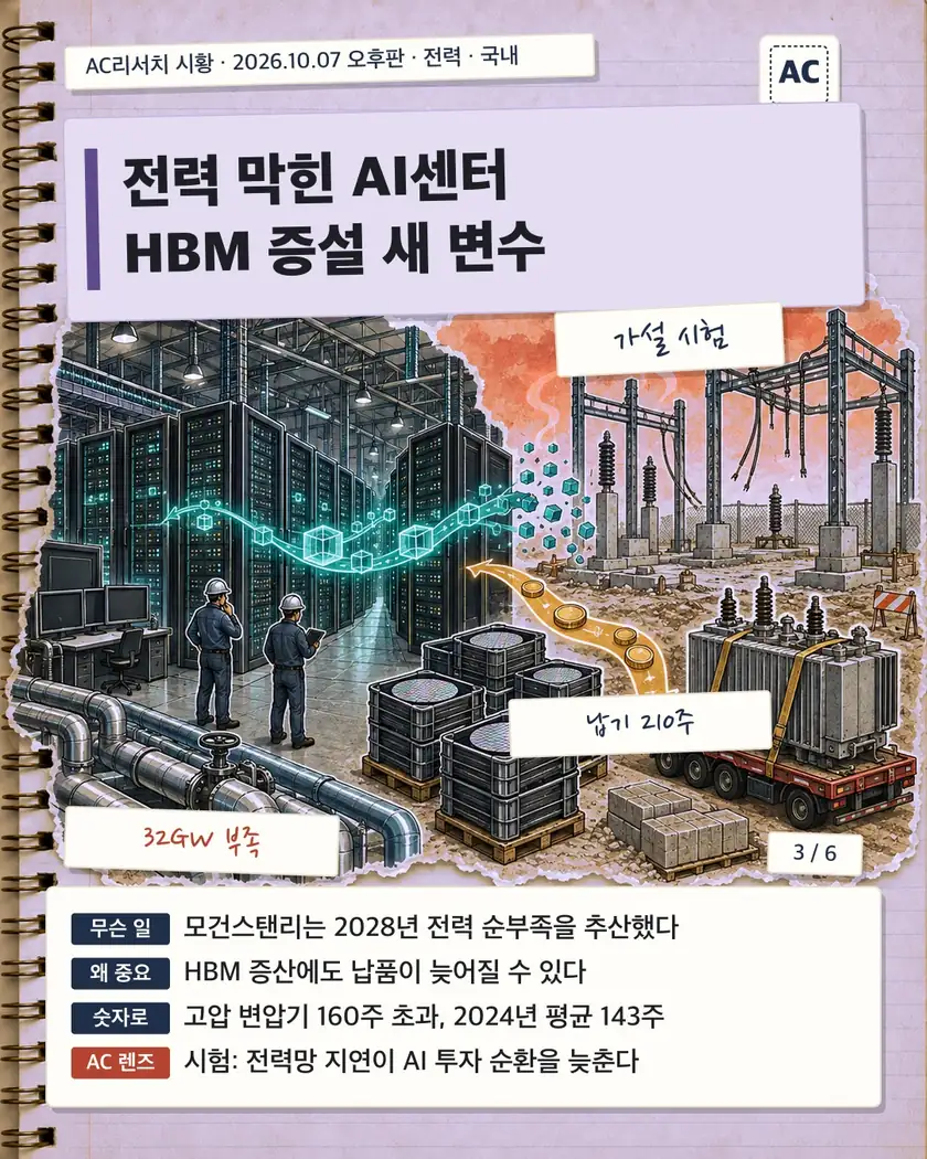 전력 막힌 AI센터 HBM 증설 새 변수